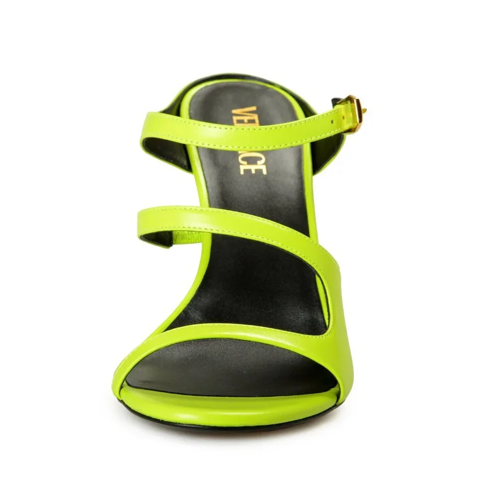 Versace Women's Acid Lime Medusa 100% Leather Sandals Mules Shoes US 11 IT 41 - Picture 5 of 8
